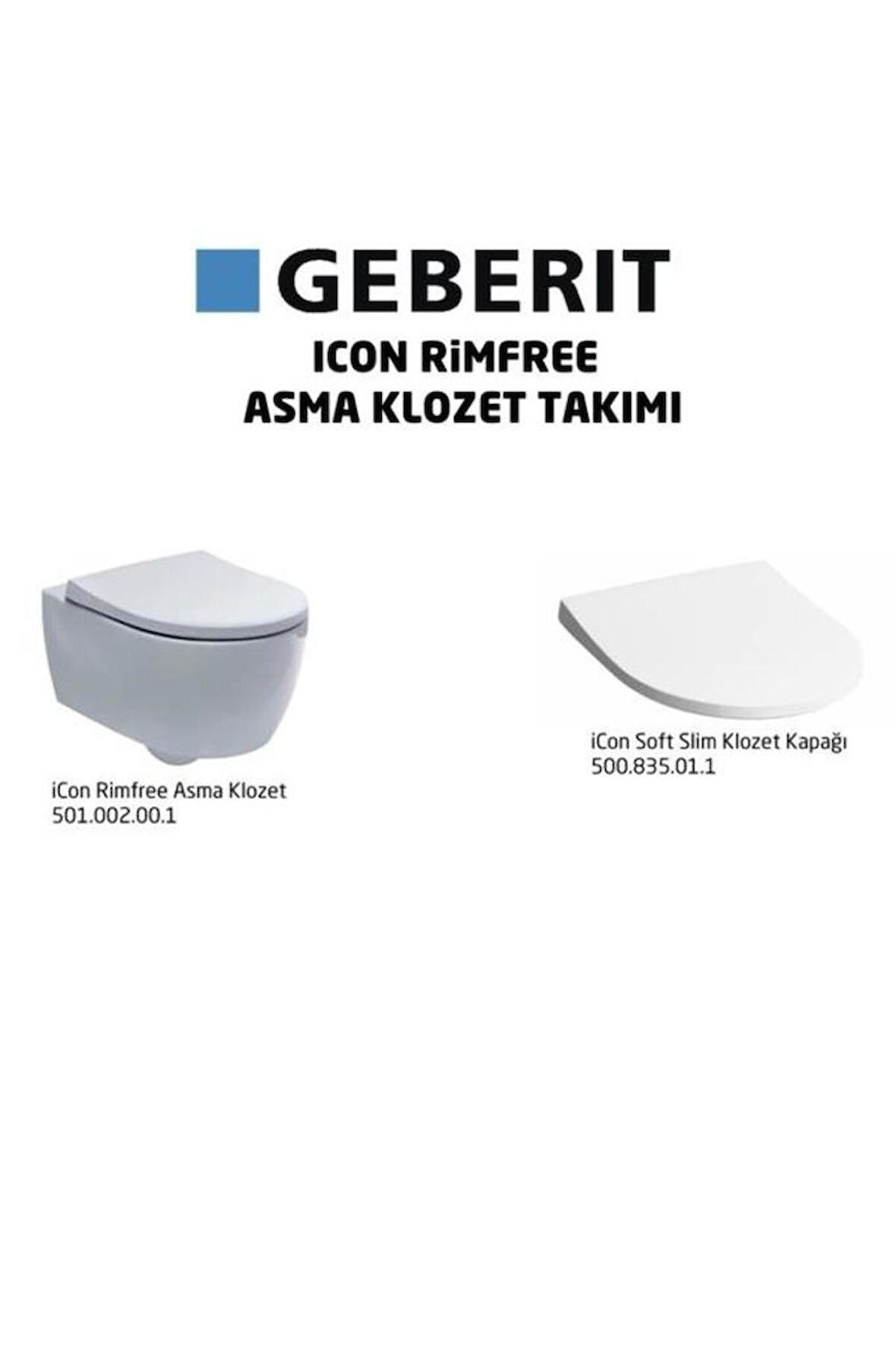 Geberit Asma Klozet Ve Yavaş Kapanır Kapak İcon Rimfree Kanalsız 501.659.00.1