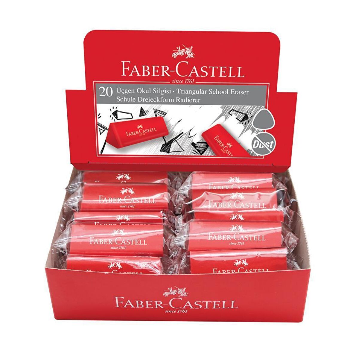 Faber-Castell Dust-Free Üçgen Kırmızı Silgi 20'li 5130187236000