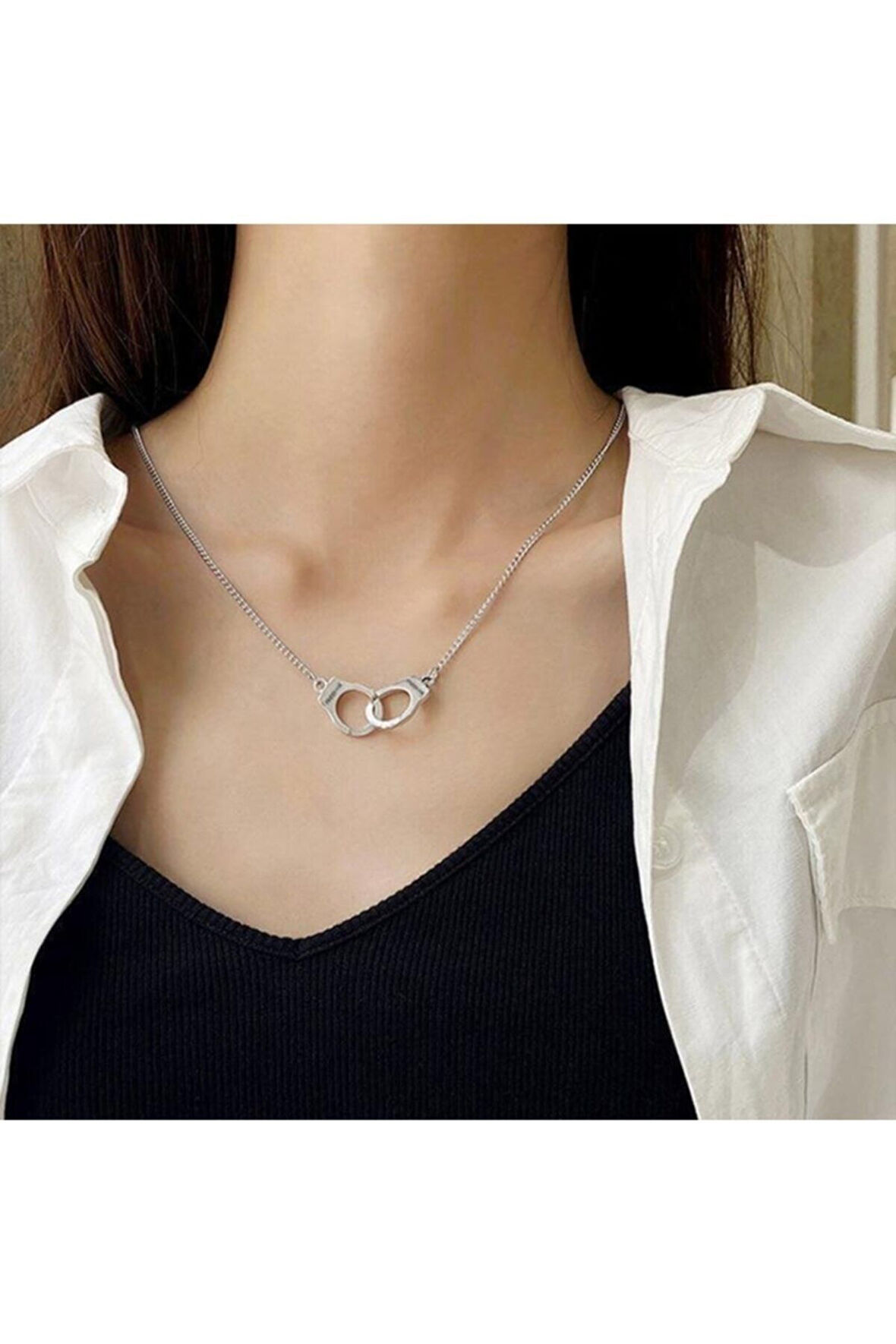 Freedom Özgürlük Kelepçe Gri Metal Hediyelik Zincirli Kolye Takı