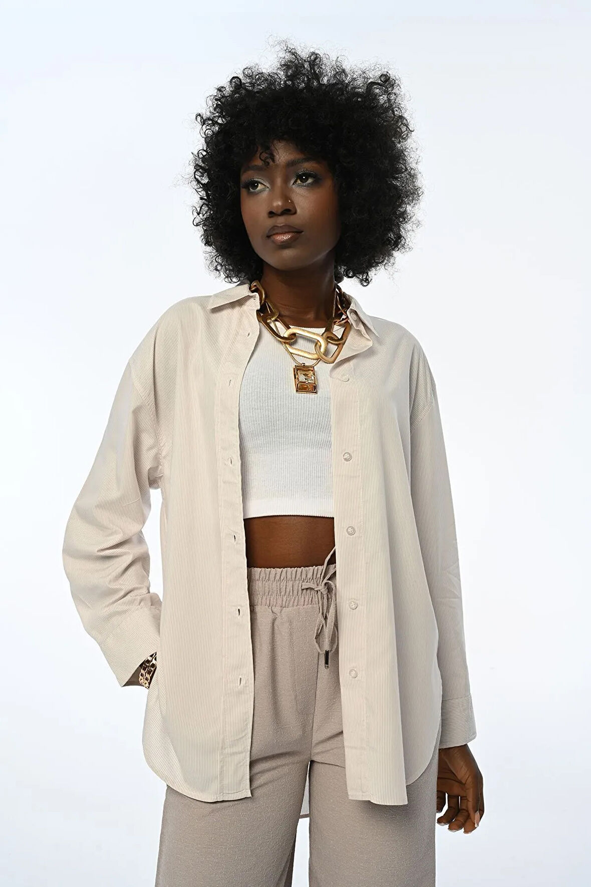 KADIN ÇİZGİLİ GÖMLEK