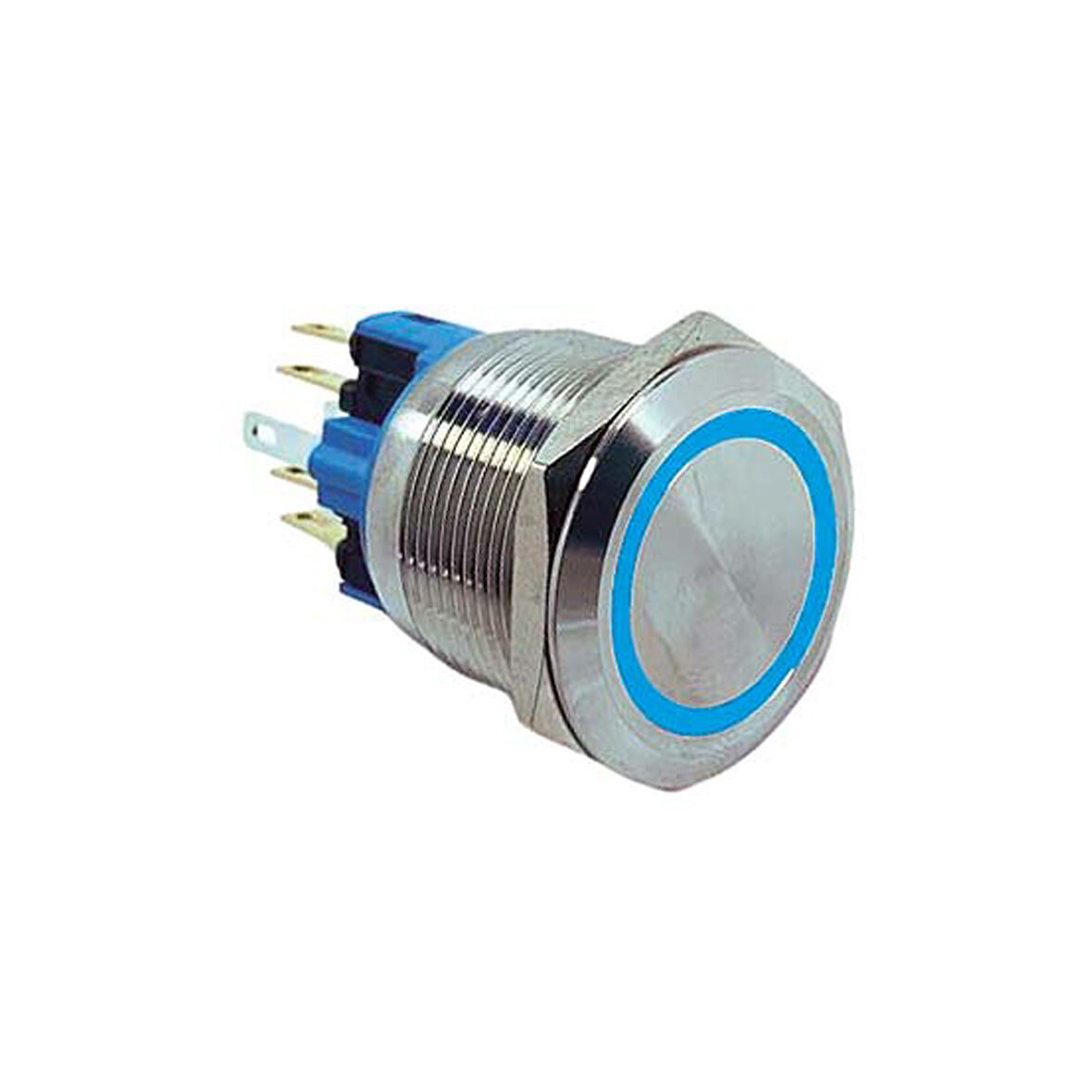 22MM METAL YAYLI HALKA LEDLİ 1NO/1NC 12-24V MAVİ