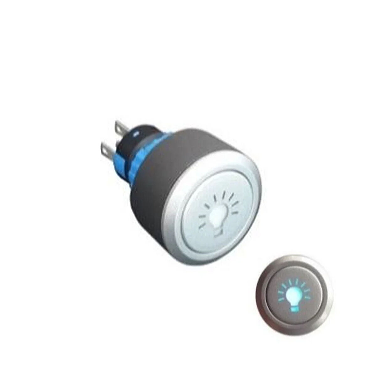 22mm Yaylı AMPUL Logolu 1NO/1NC 5P LED VOLTAJI 10V~24V ve 220V MAVİ