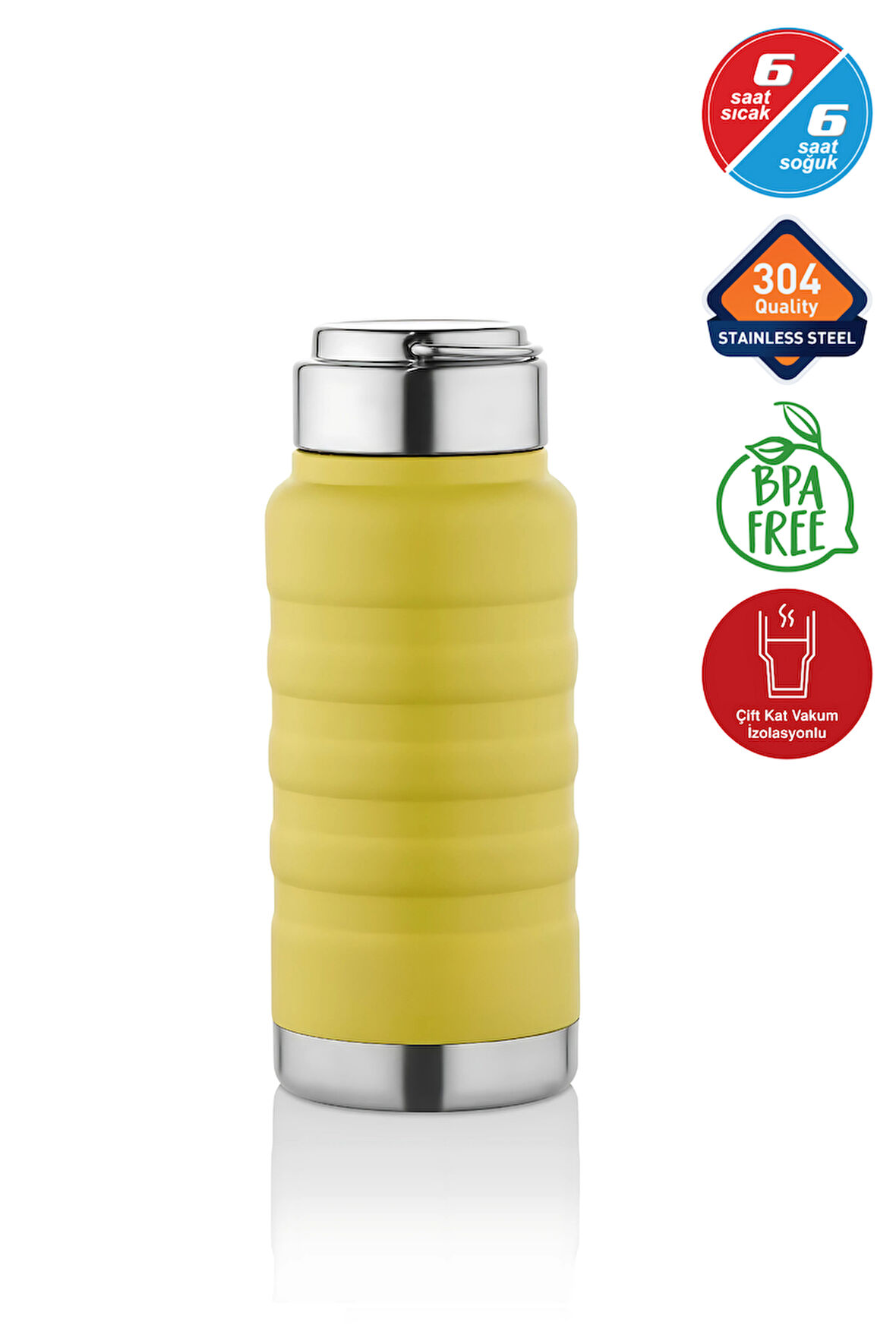400 ml Sarı Paslanmaz Çelik Termos – Su, Meşrubat, Çay için | Kamp, Okul, Piknik, Servis & İkram