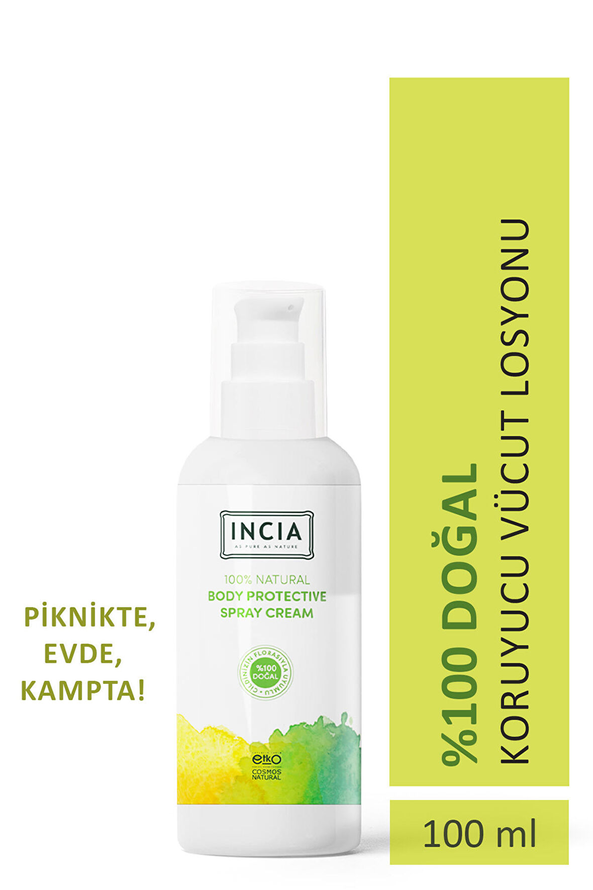 INCIA %100 Doğal Koruyucu Vücut Losyonu Sprey Yenidoğan Bebek Çocuk İçin Limon Okaliptus Vegan 100 ml