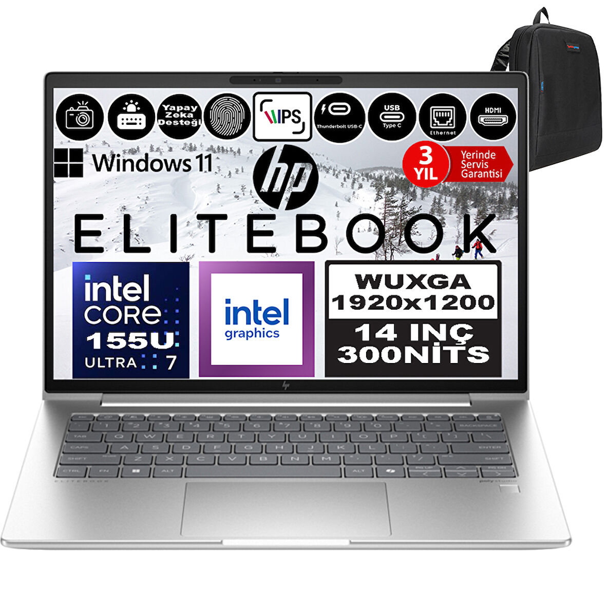 Hp Elitebook 640 G11 Intel Core Ultra 7 155U Ddr5 64GB 2tb SSD Intel® Aı Boost 14" Wuxga IPS Windows 11 Pro Taşınabilir Bilgisayar 9Y7L4ETP23 + Zetta Çanta