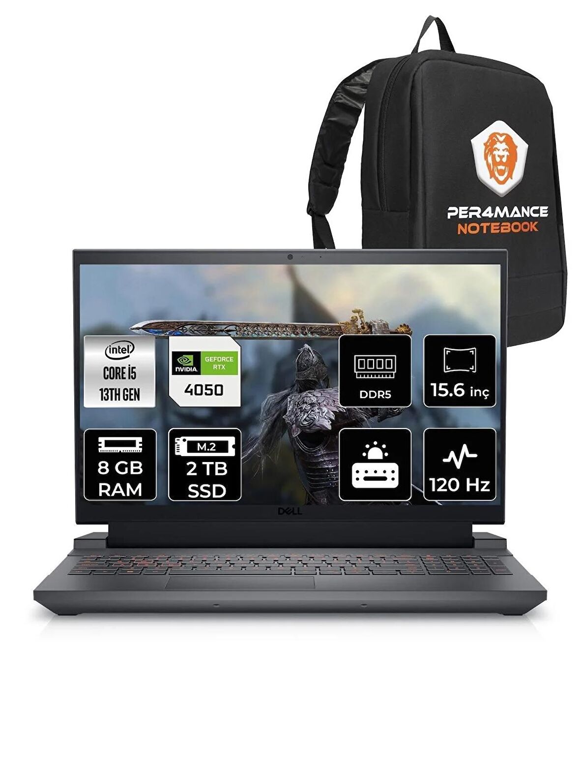 DELL G15 5530 i5 13450HX 8GB 2TB SSD RTX4050/6GB 120HZ 15.6 FHD FDOS G155530007U & PER4 ÇANTA