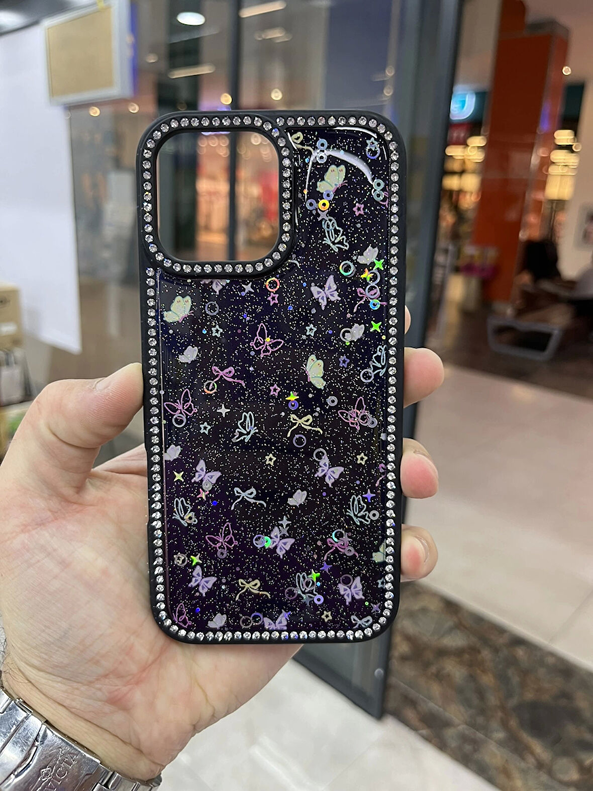 İPhone 15 Pro Kenarları Elmas Taşlı Kapak Premium Darbe Korumalı Kılıf