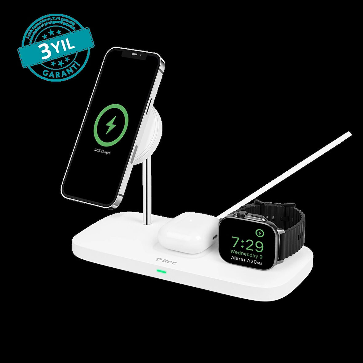 ttec AirCharger Trio Up MagSafe Uyumlu 3ü 1 Arada iPhone + Apple Watch + AirPods Kablosuz Şarj Standı