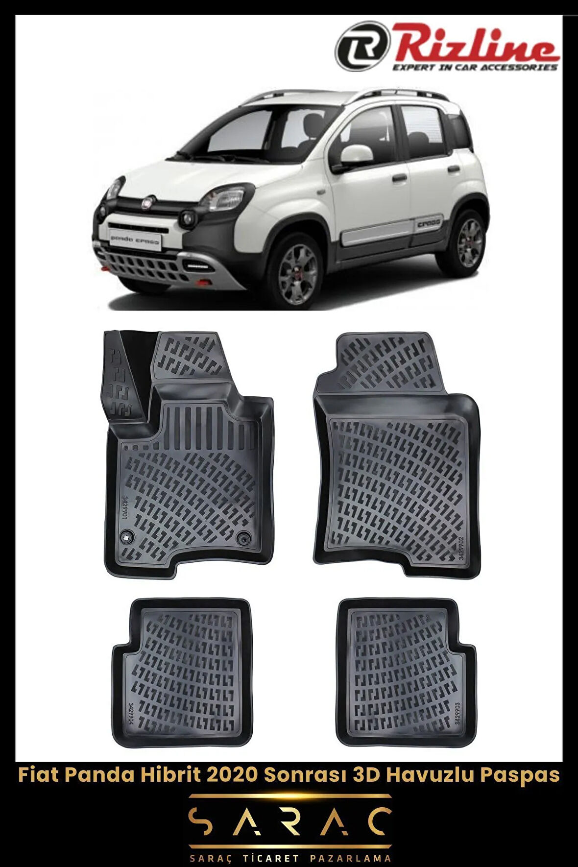Rizline Fiat Panda Hibrit 2020 Model 3D Havuzlu Paspas