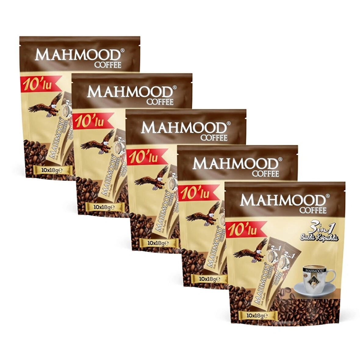 Mahmood Coffee 3'ü 1 Arada Sütlü Köpüklü Kahve 18 gr X 10 Adet X 5'li Paket