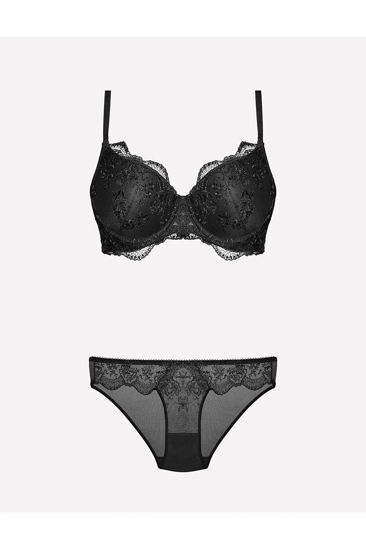 Kadın Siyah Desteksiz Sütyen Ve Külot Takım 80-95b