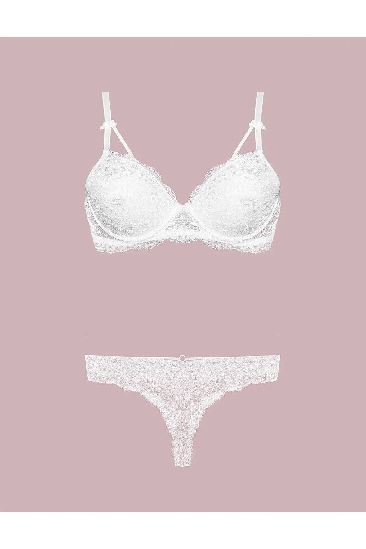 Kadın Bordo Destekli Push-up Sütyen Ve String Takım 75-90b