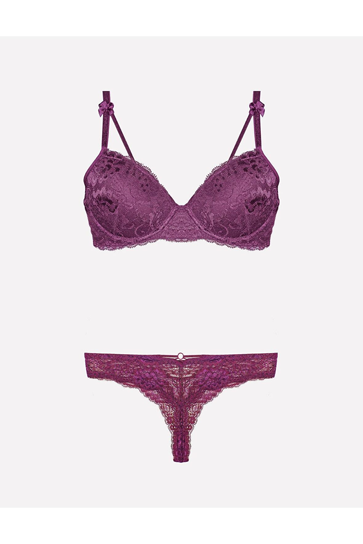 Kadın Destekli Push-up Sütyen Ve String Takım 75-90b