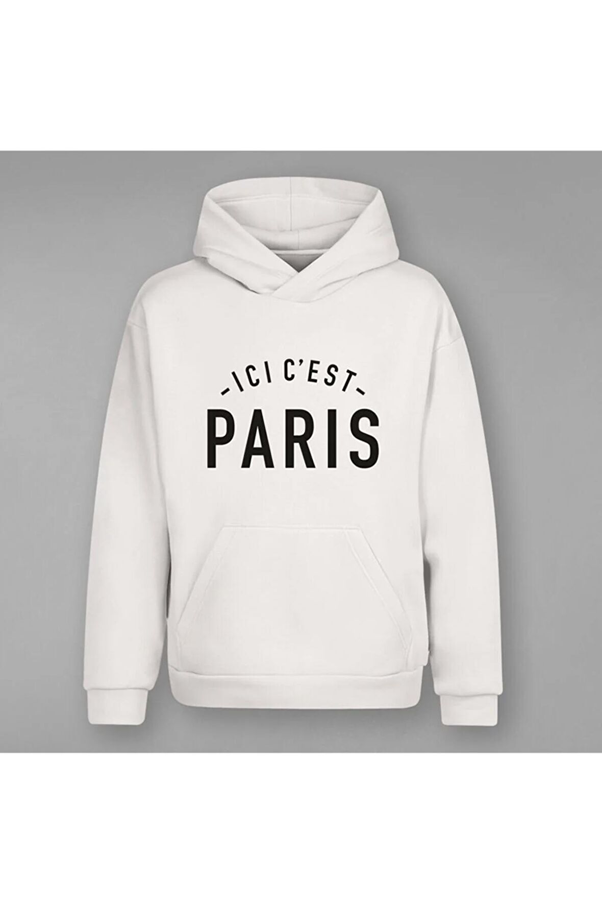 Unisex Paris Siyah Kapüşonlu % Pamuk 3 Iplik Hoodie Sweatshirt