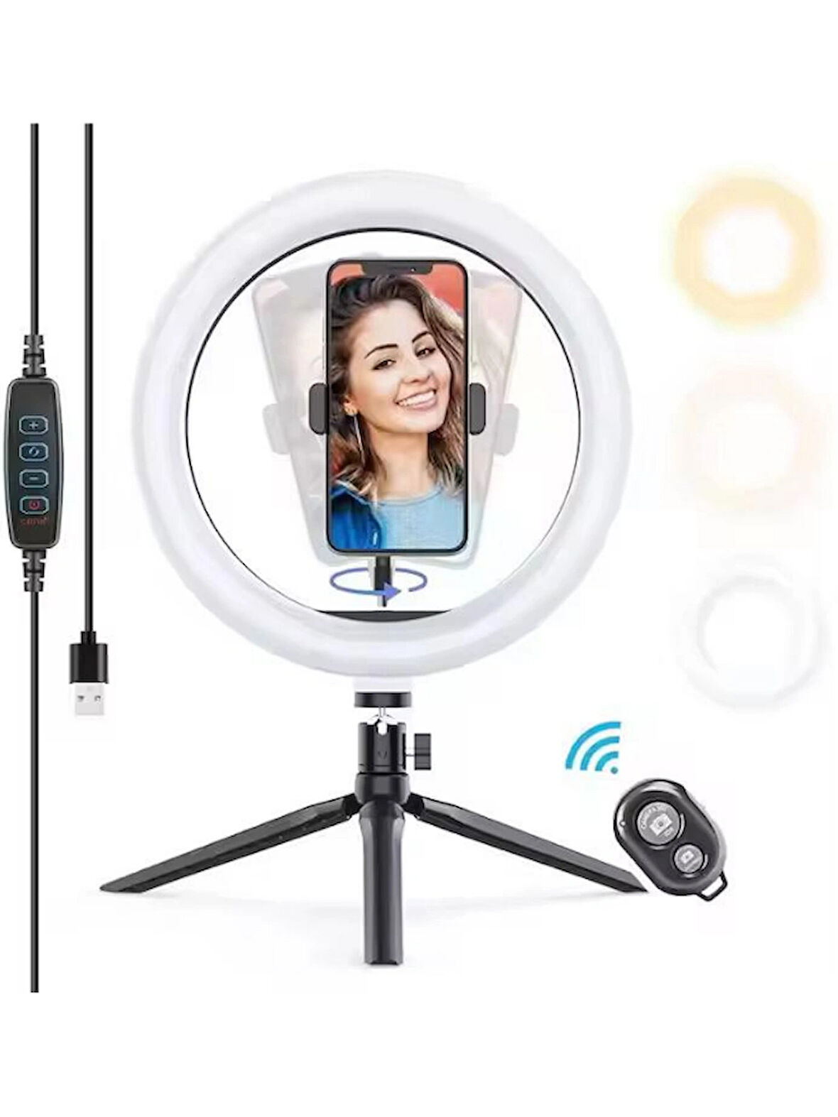 Bluetooth Kumandalı 10 İnç LED Ring Light | Tripodlu Makyaj ve Video Işığı | Telefon Tutucu + Uzaktan Kumanda | Tiktok YouTube Işığı