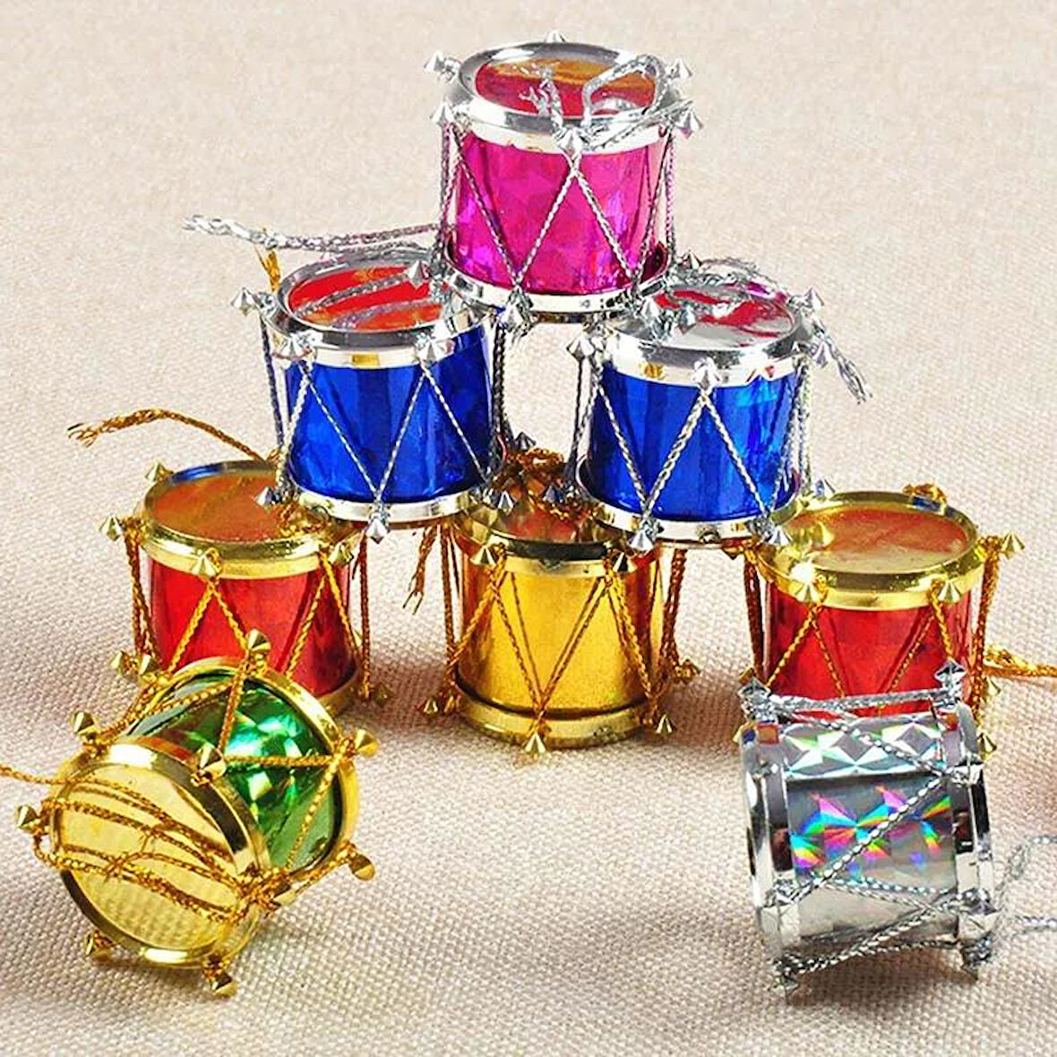 Yıllbaşı Çam Ağacı Süsü Davul Figürlü Noel Ağacı Süsü 12 Li 3 cm