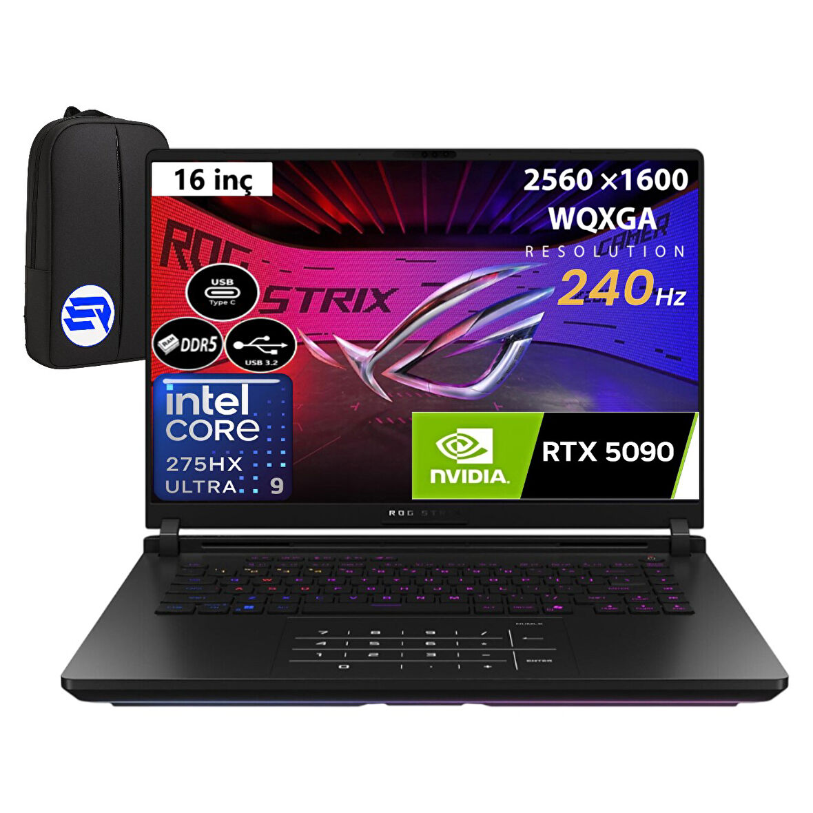 Asus Rog Strix Scar 16 G635LXEP5 Core Ultra 9 275HX 64GB 2tb SSD RTX5090-24GB 175W WIN11 Pro 16" 2.5k 240Hz Wqxga + Elektropasaj Çanta