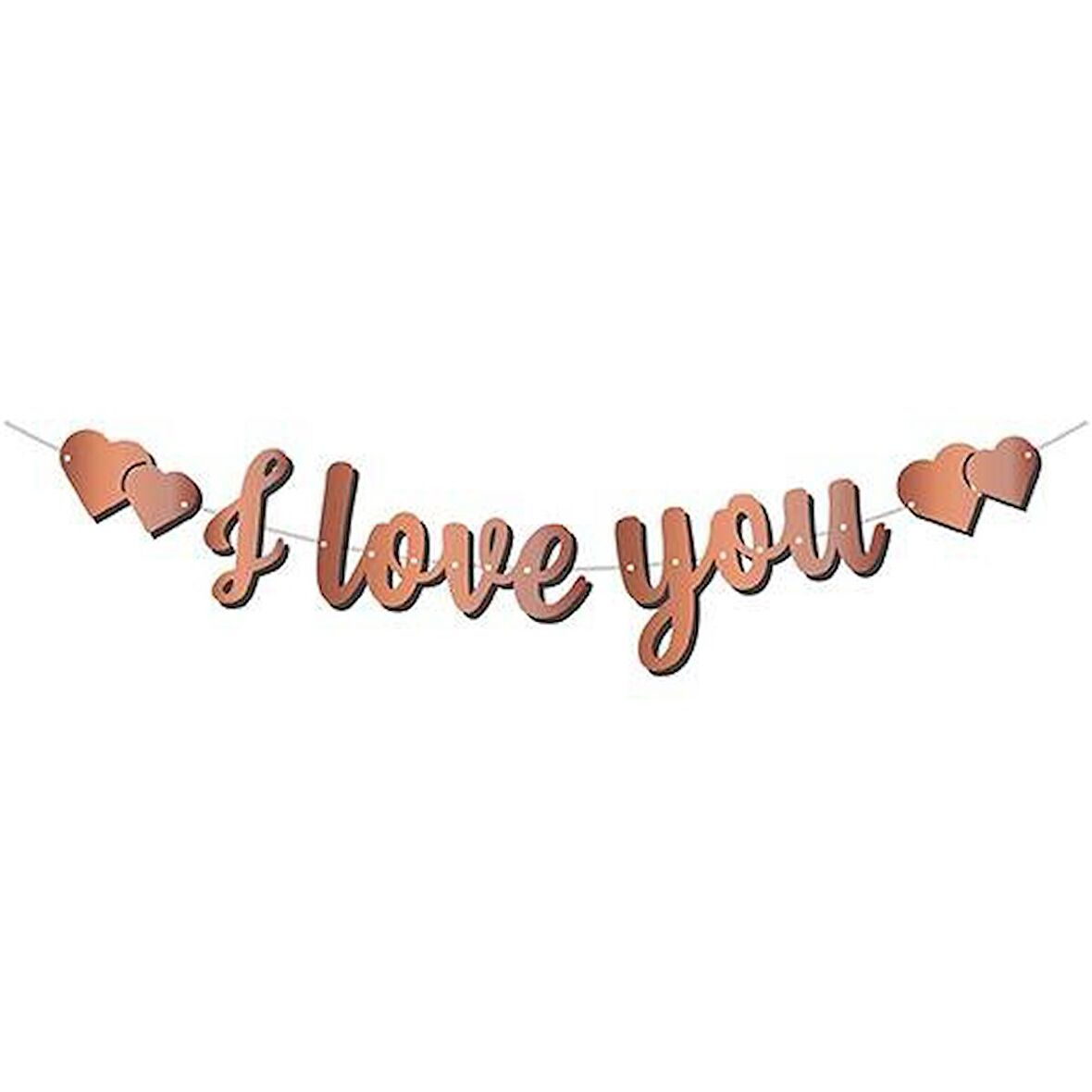 I Love You Kaligrafi Banner Rose Gold