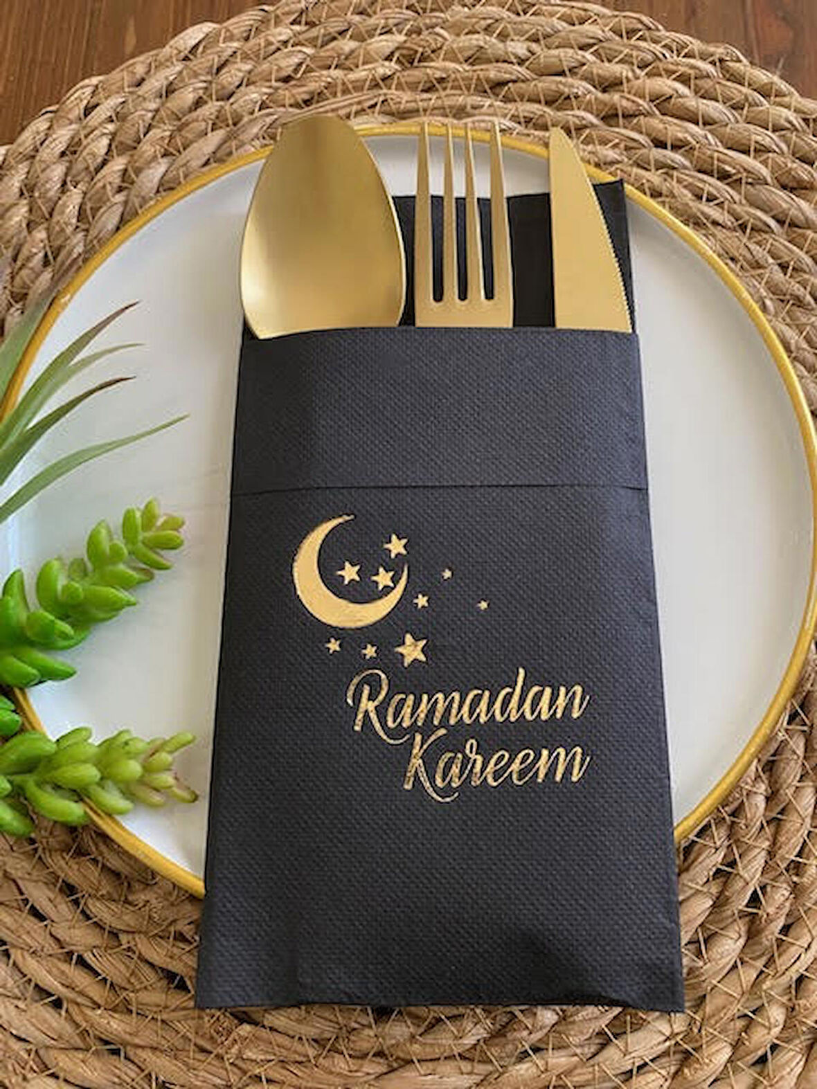 Gold Siyah Cepli Ramadan Karem Peçete 12 Adet 40x40