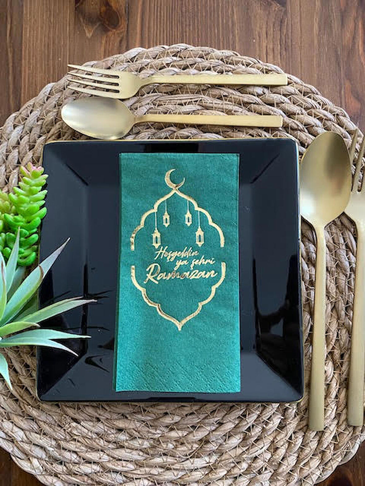 Gold Yaldızlı Yeşil Hoş Geldin Ya Şehri Ramazan Garson Katlama 16 lı Yeni Model