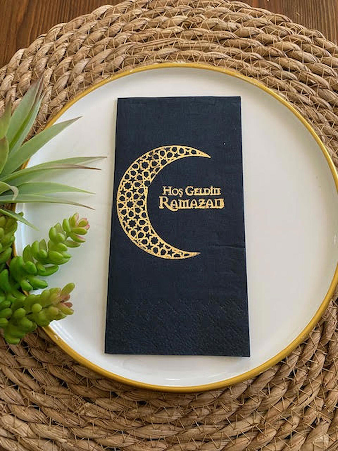 Gold Yaldızlı Siyah Hoş Geldin Ramazan Garson Katlama 16 lı Yeni Model