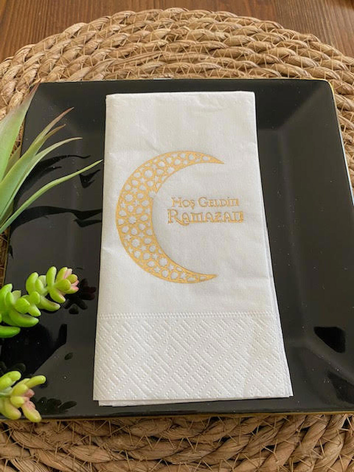 Gold Yaldızlı Beyaz Hoş Geldin Ramazan Garson Katlama 16 lı Yeni Model