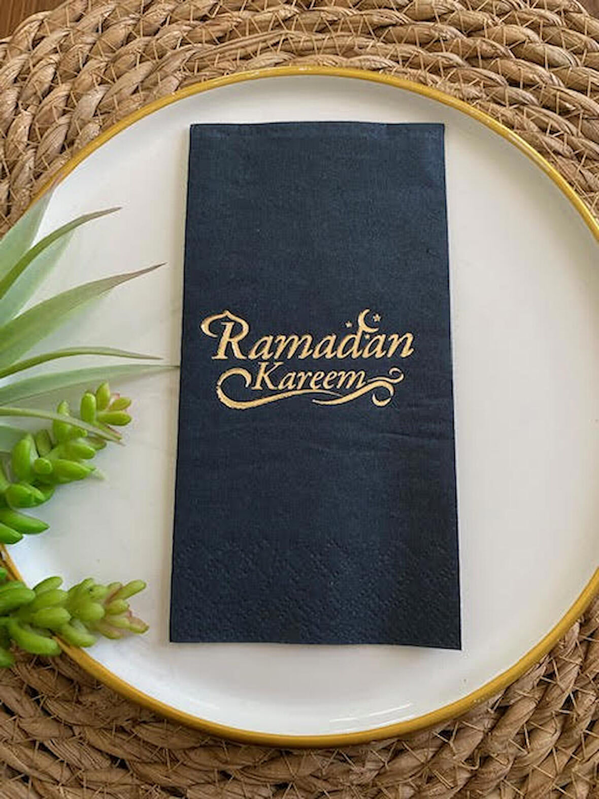 Gold Yaldızlı Siyah Ramadan Karem Peçete 16 Adet Yeni Model