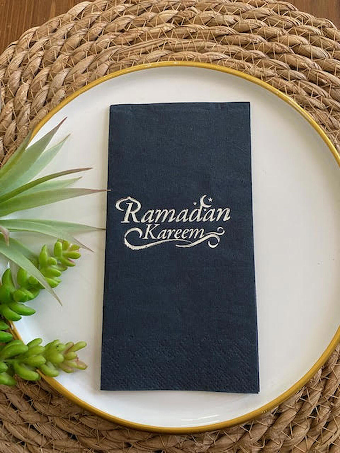 Gümüş Yaldızlı Siyah Ramadan Karem Peçete 16 Adet Yeni Model