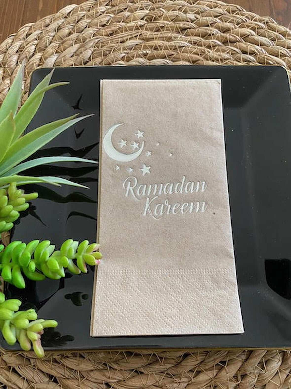 Gümüş Yaldızlı Kraft Ramadan Karem Peçete 16 Adet