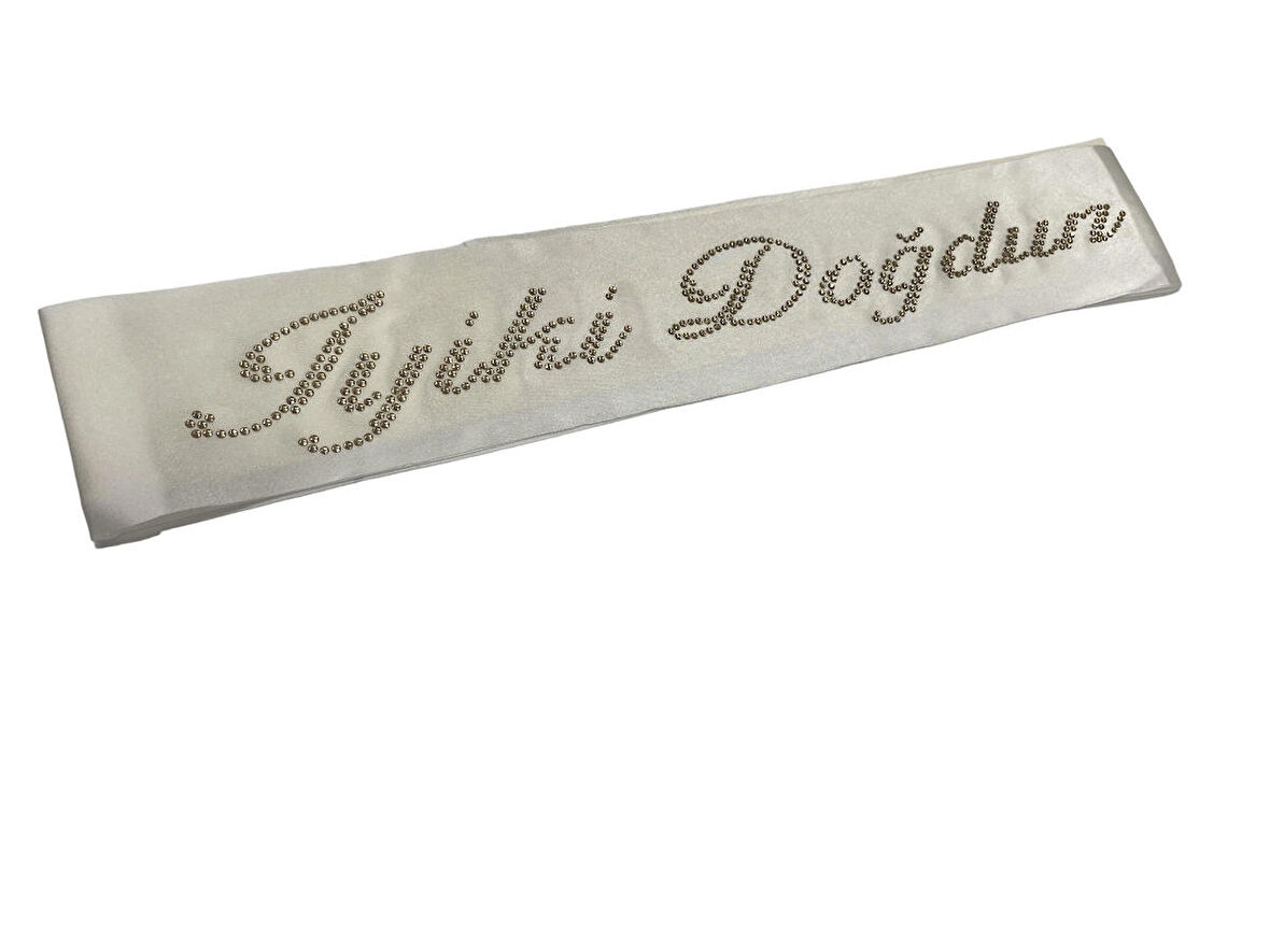 Gold Taşlı İyi Ki Doğdun Kuşak Beyaz