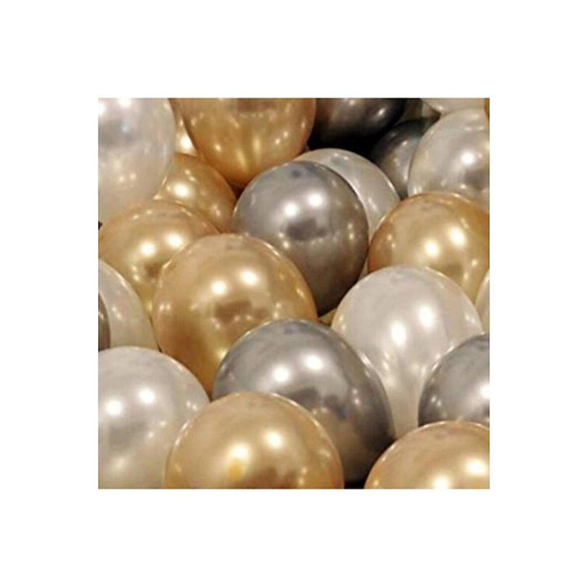 50 Adet Metalik Gold Gümüş Beyaz Balon 3 Renk