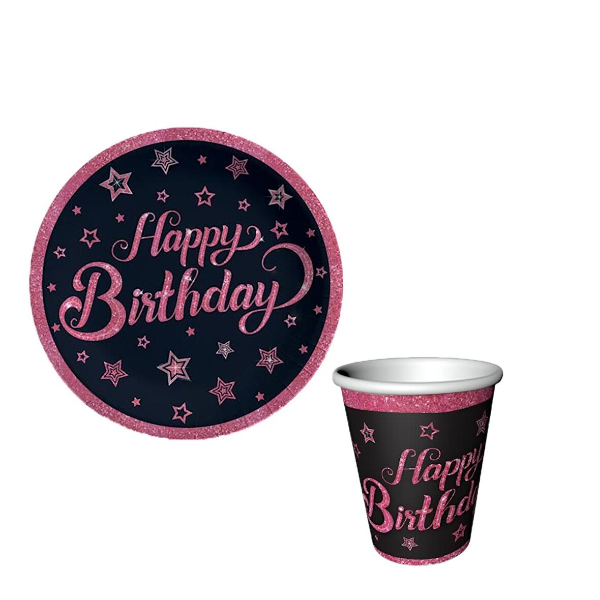 Pınk Stars Bırthday Tabak Bardak 8 li