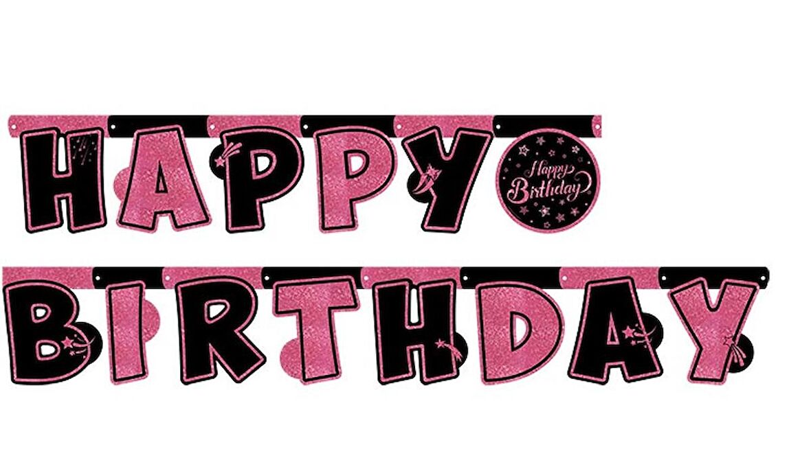 Pınk Stars Happy Bırthday Uzar Yazı Banner