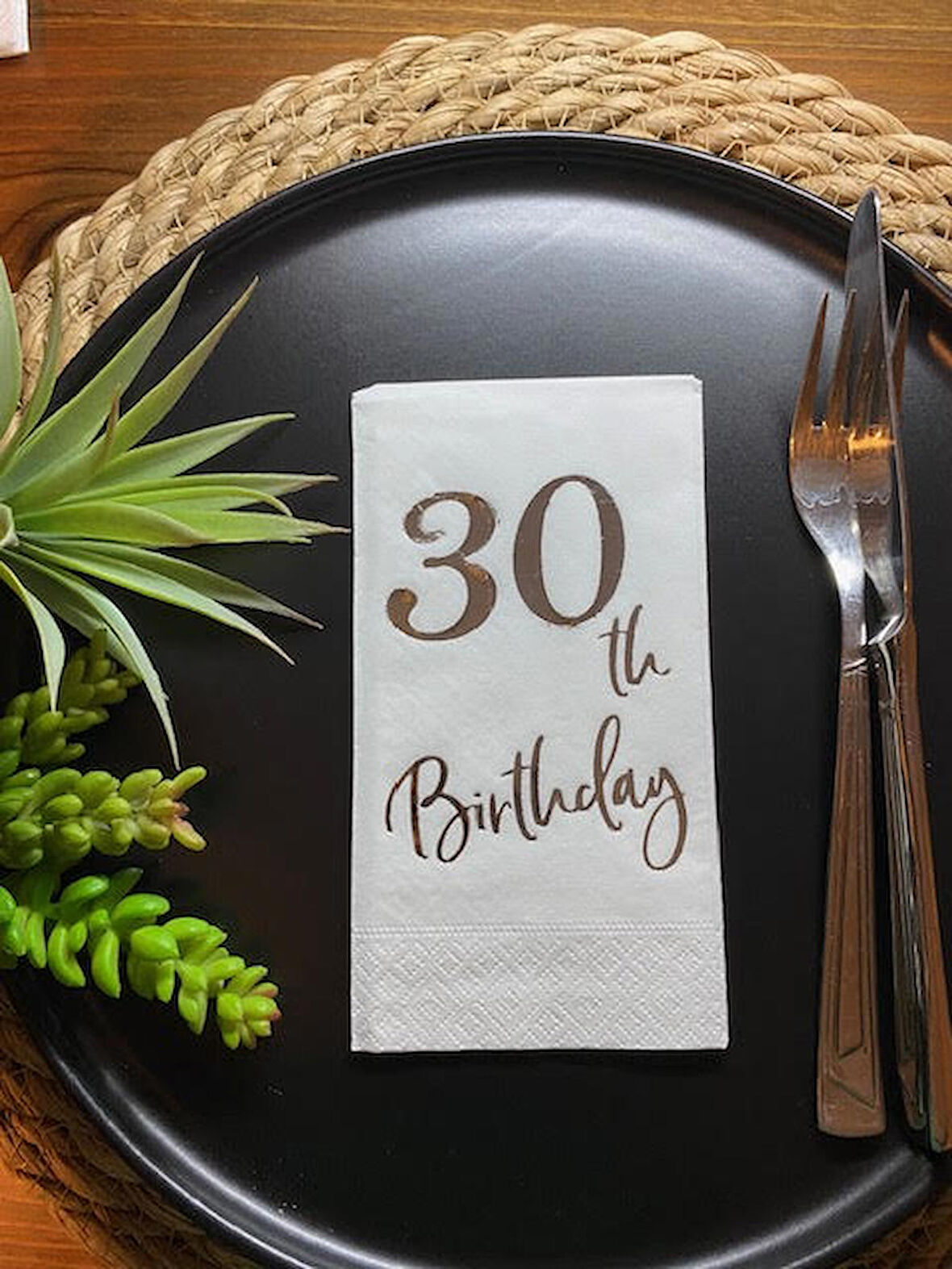 Gümüş Yaldızlı Beyaz Otuz Yaş Bırthday Garson Katlama Peçete 16 lı