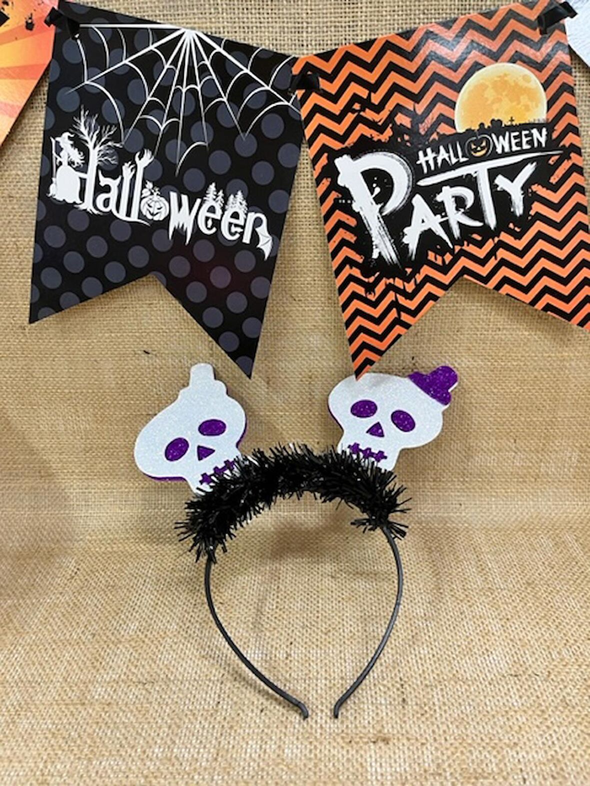 Halloween Taç Kuru Kafa Mor Beyaz Parlak