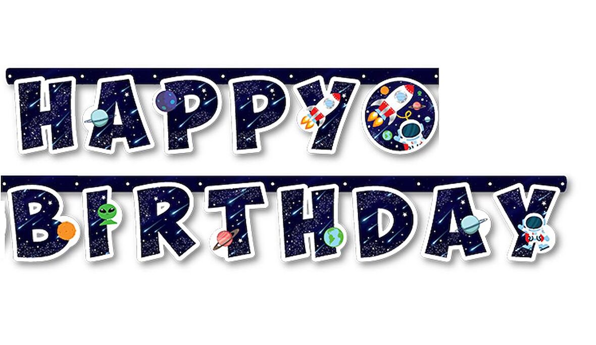 Uzay Temalı Happy Bırthday  Uzar Yazı Banner