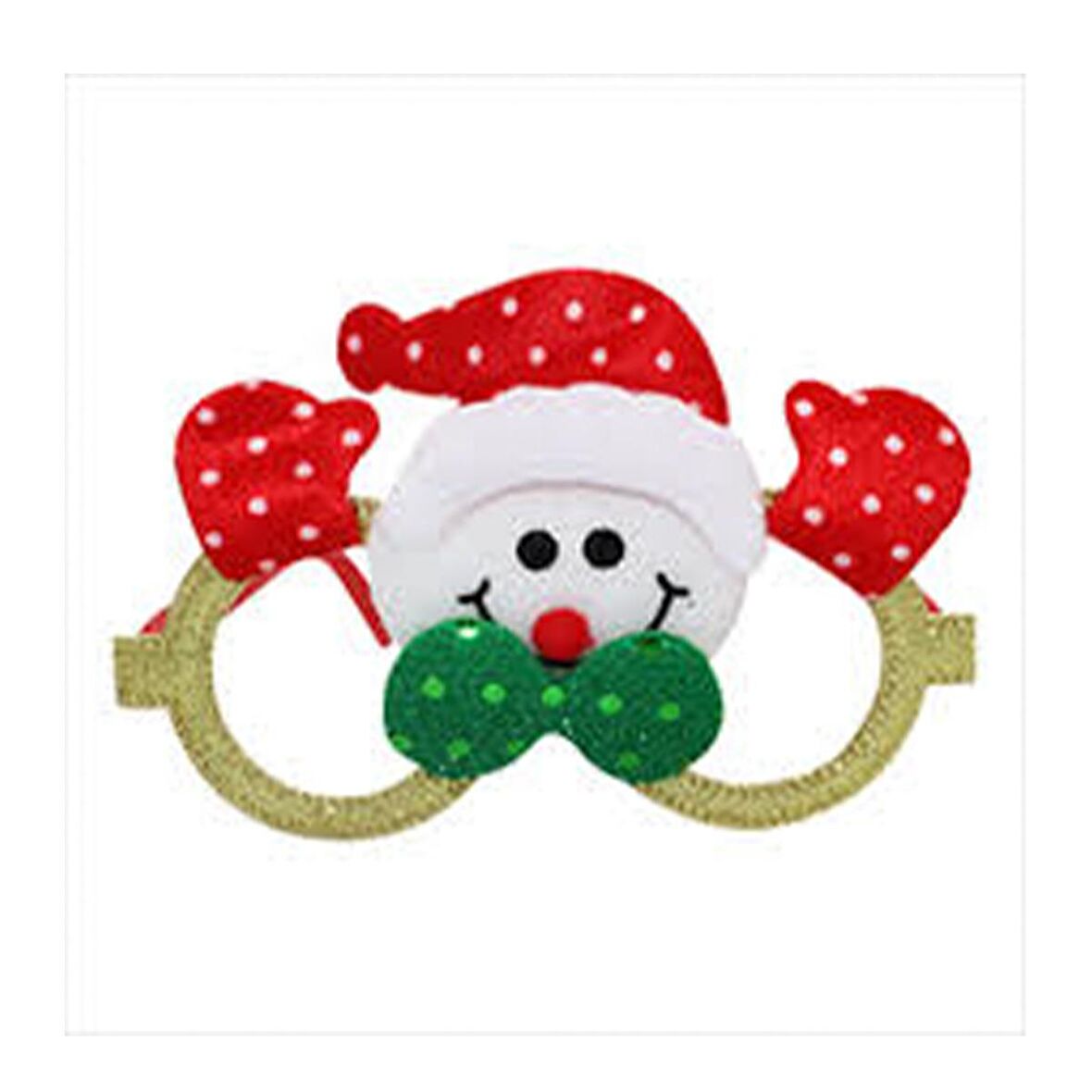 Yılbaşı Gözlük Gold Çerçeveli Peluş Kardan Adam Yeşil Fiyonklu