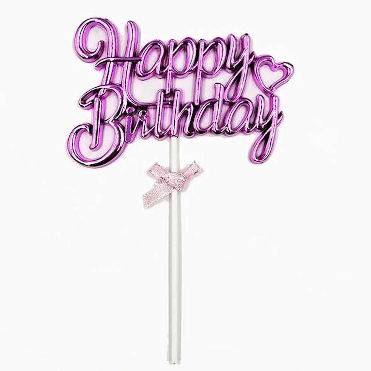 Pasta Üstü Happy Bırthday Krom Pembe