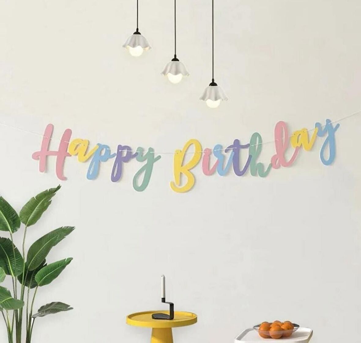 Happy Birthday Kaligrafi Banner Makaron 110x20 cm