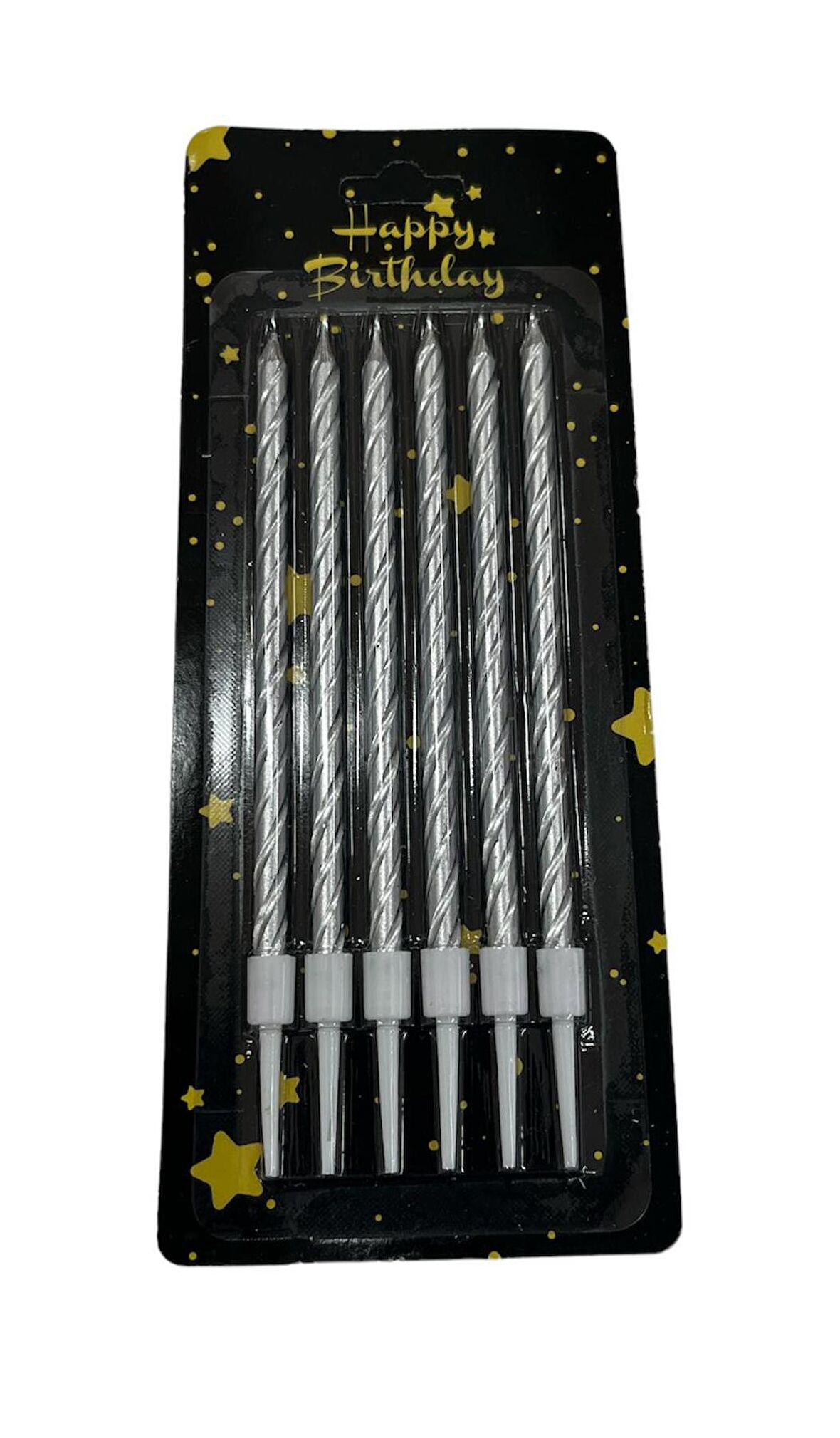 Spiral Gümüş İnce Mum 14 cm 6 lı