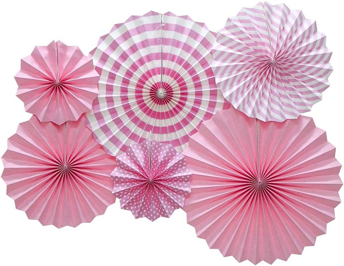 Kağıt Yelpaze Süs Pembe Set 6 lı