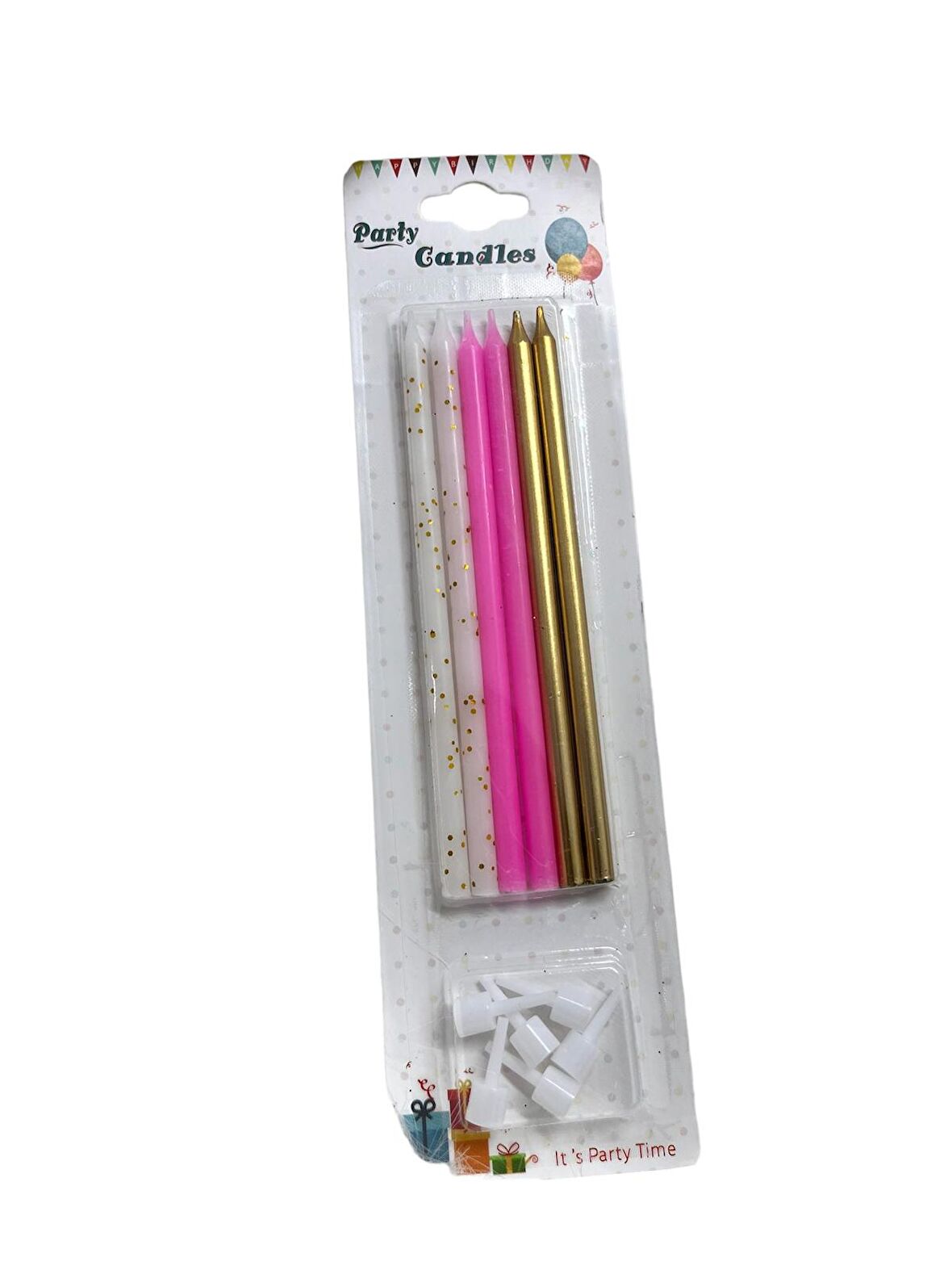 3 Renk Pembe İnce Mum 14 cm 6 lı