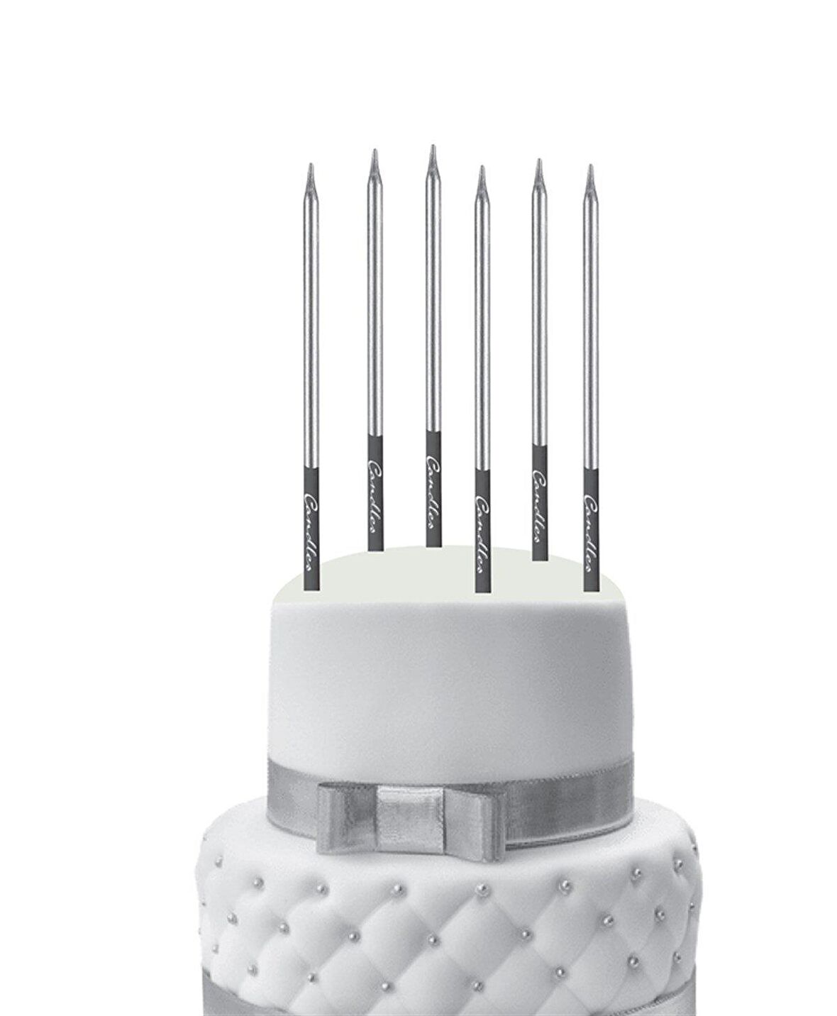 Kalem Model Gümüş Mum 15 cm 6 lı