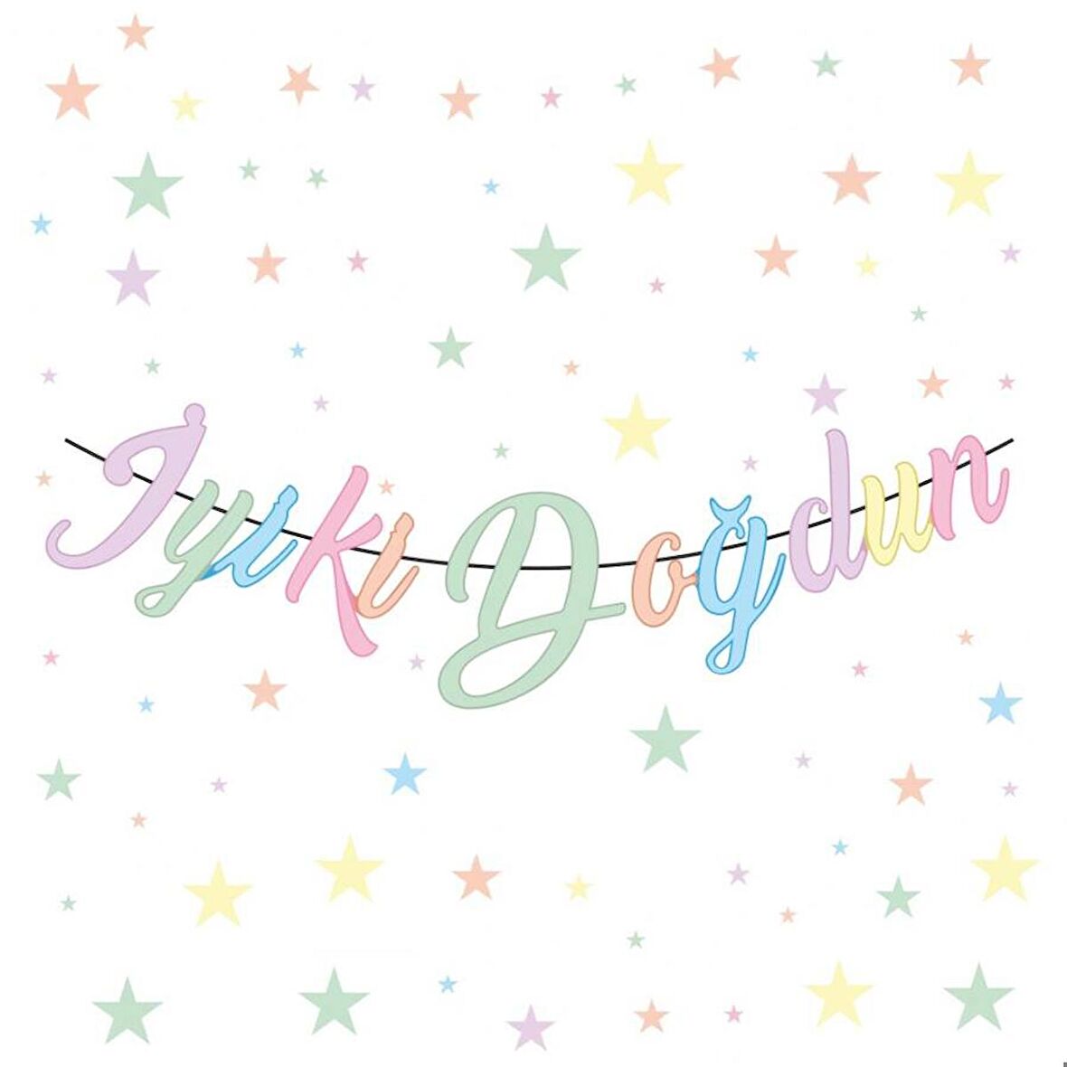 İyi Ki Doğdun Kaligrafi Banner Makaron Renkli 110x20 cm