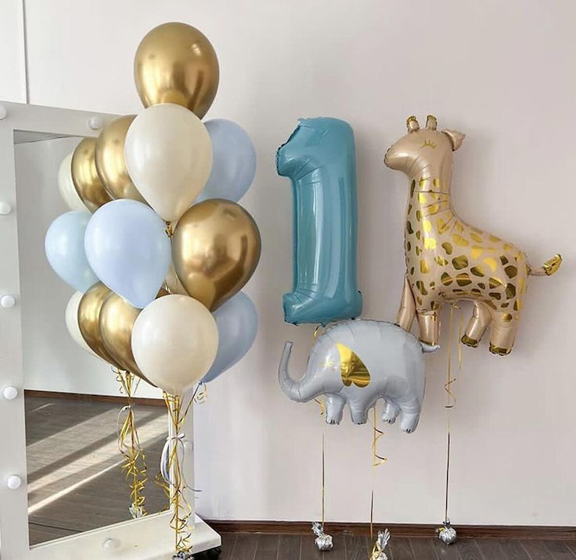 Mavi Yaş Benekli Zürafa Mavi Fil Temalı Balon Seti