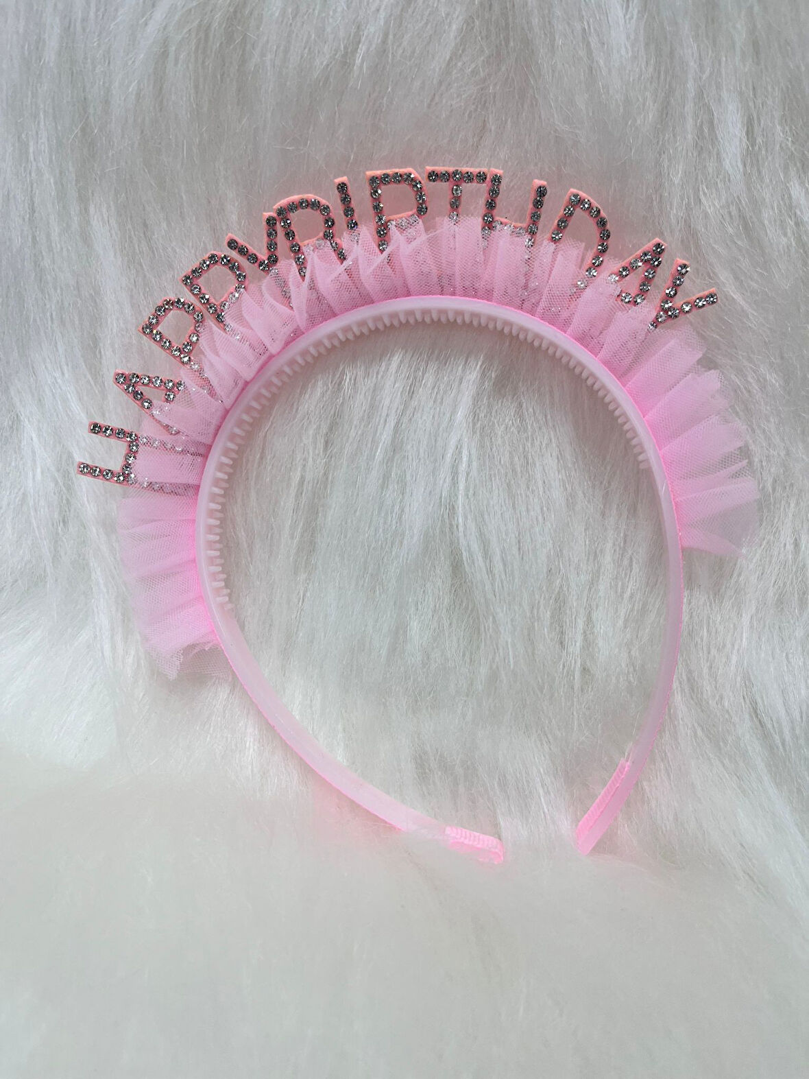 Taşlı Eva Happy Bırthday Yazılı Pembe Tüylü