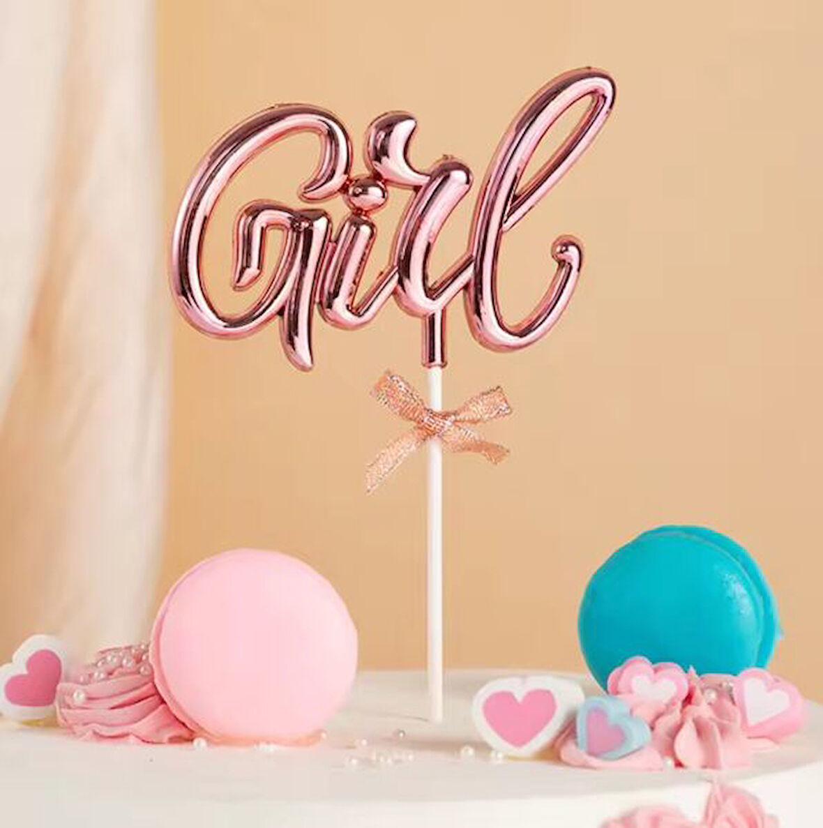 Pasta Üstü Çubuklu Girl Krom Pembe 17 cm