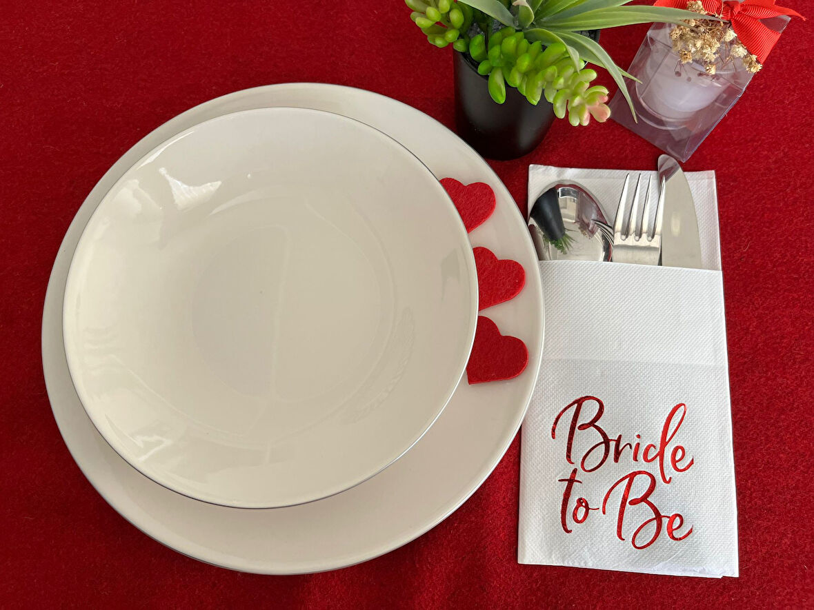 Kırmızı Yaldızlı Beyaz Bride To Be Cepli Aır Touch Peçete 12 lı 40x40