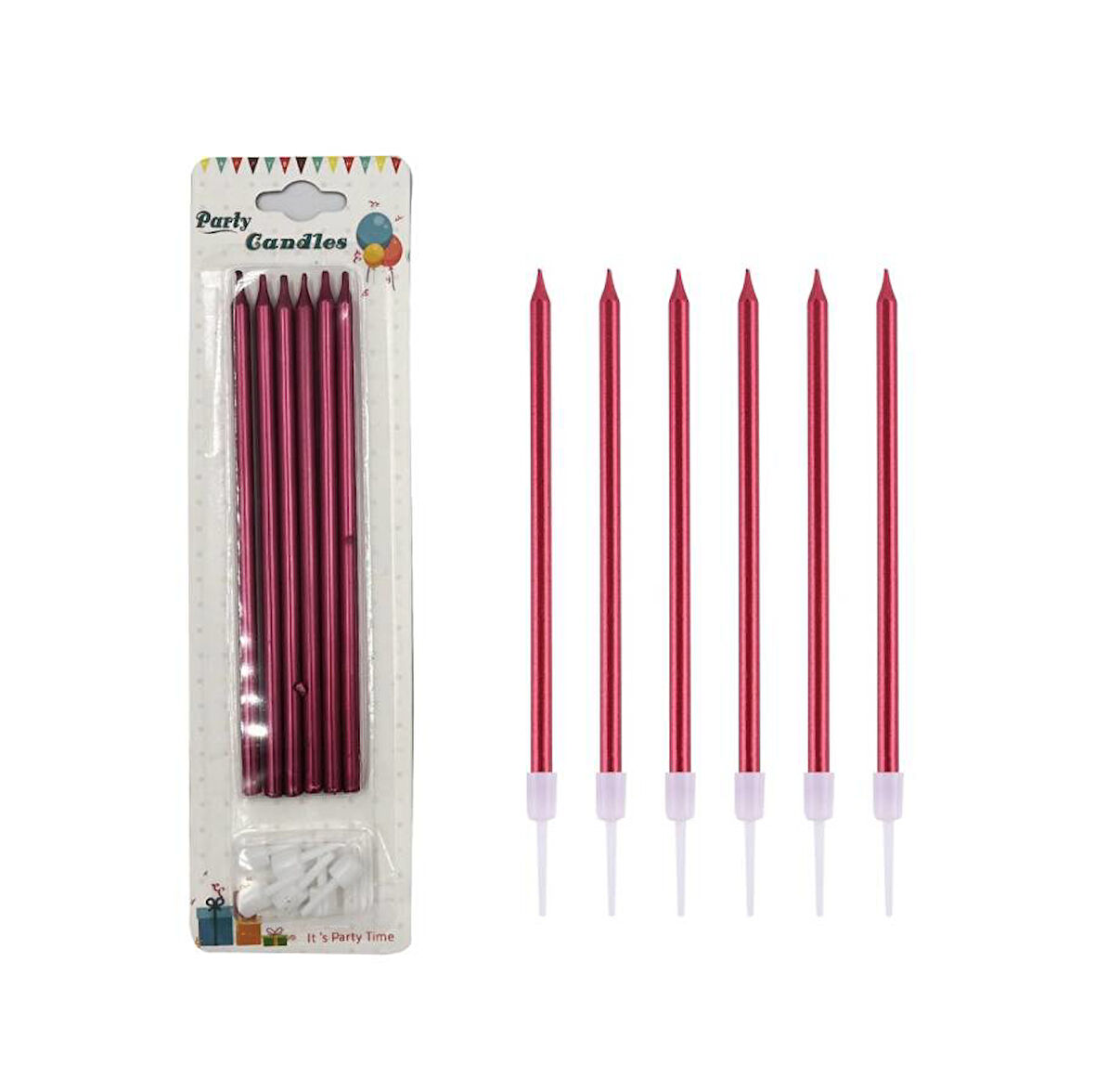 Metalik İnce Mum Kırmızı 15 cm 6 lı