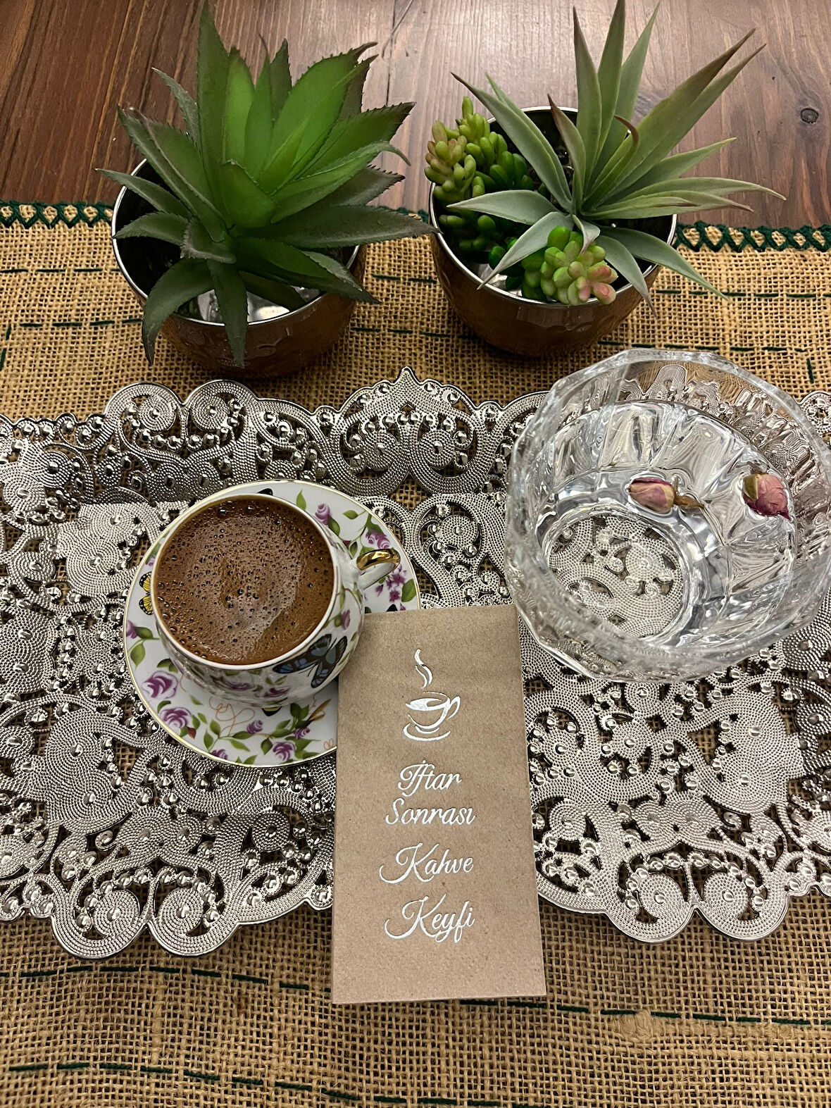 Gümüş Yaldızlı Kraft İftar Sonrası Kahve Keyfi Peçete 6x12 cm